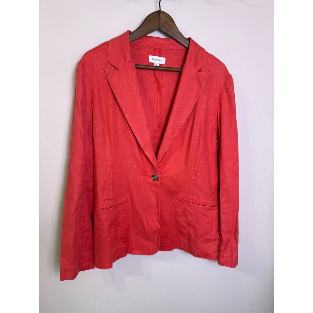 Evereve Marlowe Linen Blend Blazer Poppy Red Coral Women’s Size M